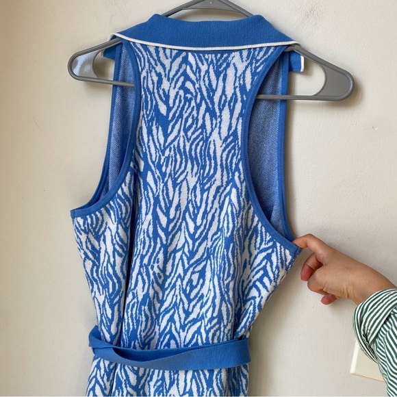 Diane von Furstenberg Collared Midi Wrap Dress | Blue & White | Size M - Picture 8 of 9